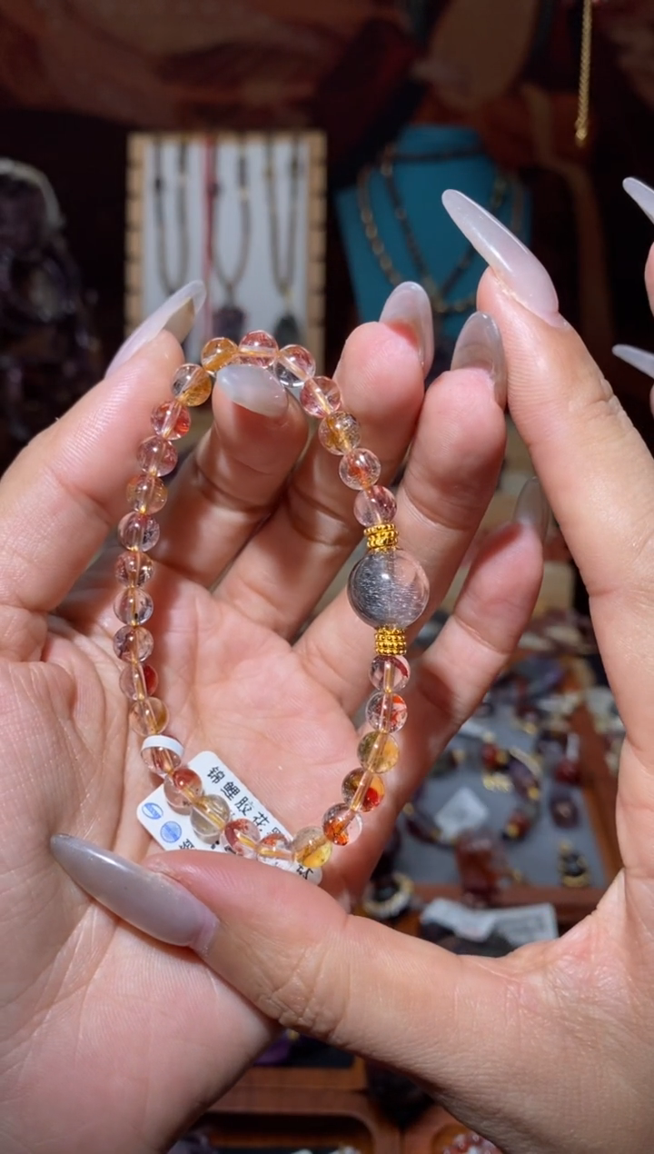 【闪购商品】水晶手串未镶嵌锦鲤胶花黑银钛