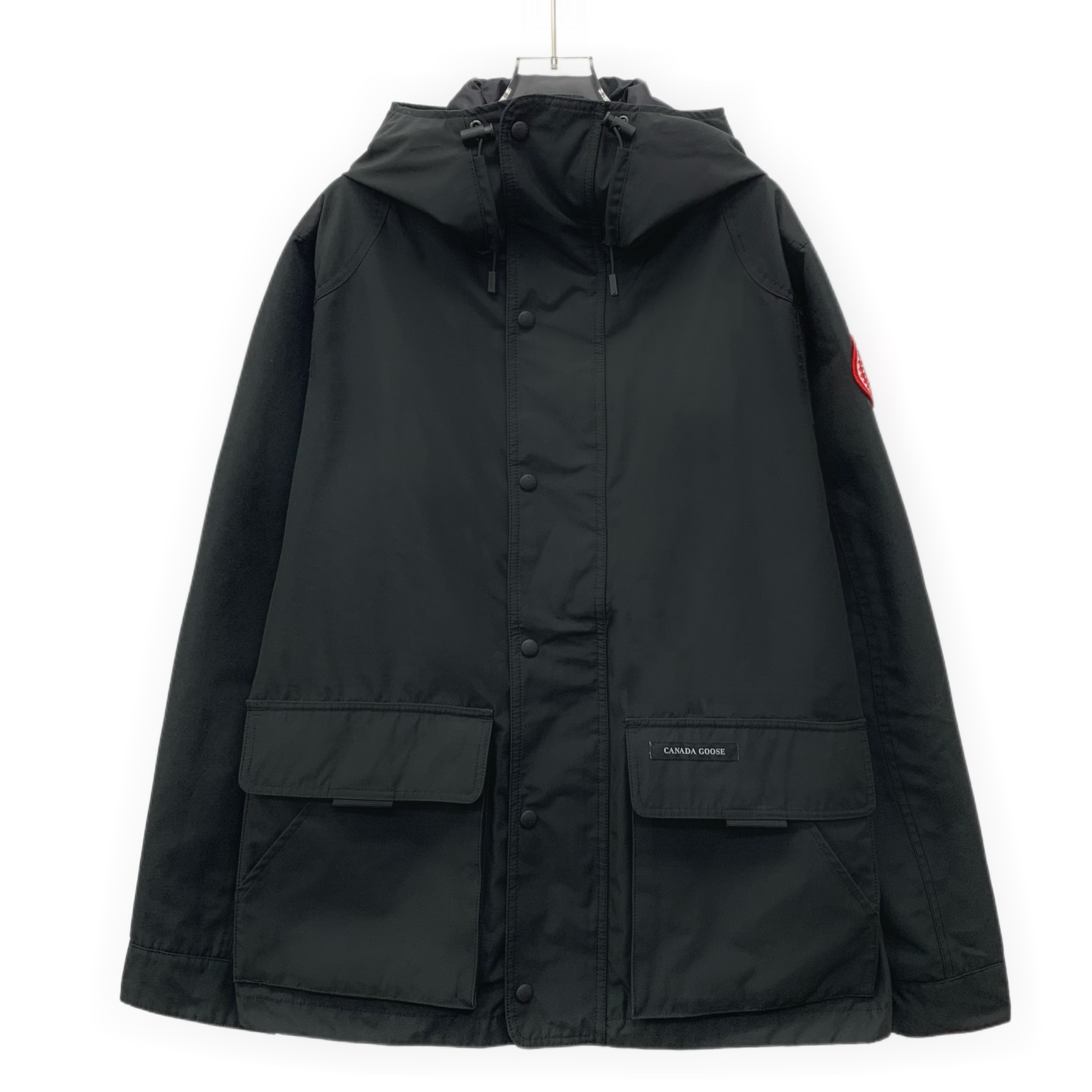 99新 CANADA GOOSE IM0120 黑色徽标贴饰连帽长袖夹克外套 L码