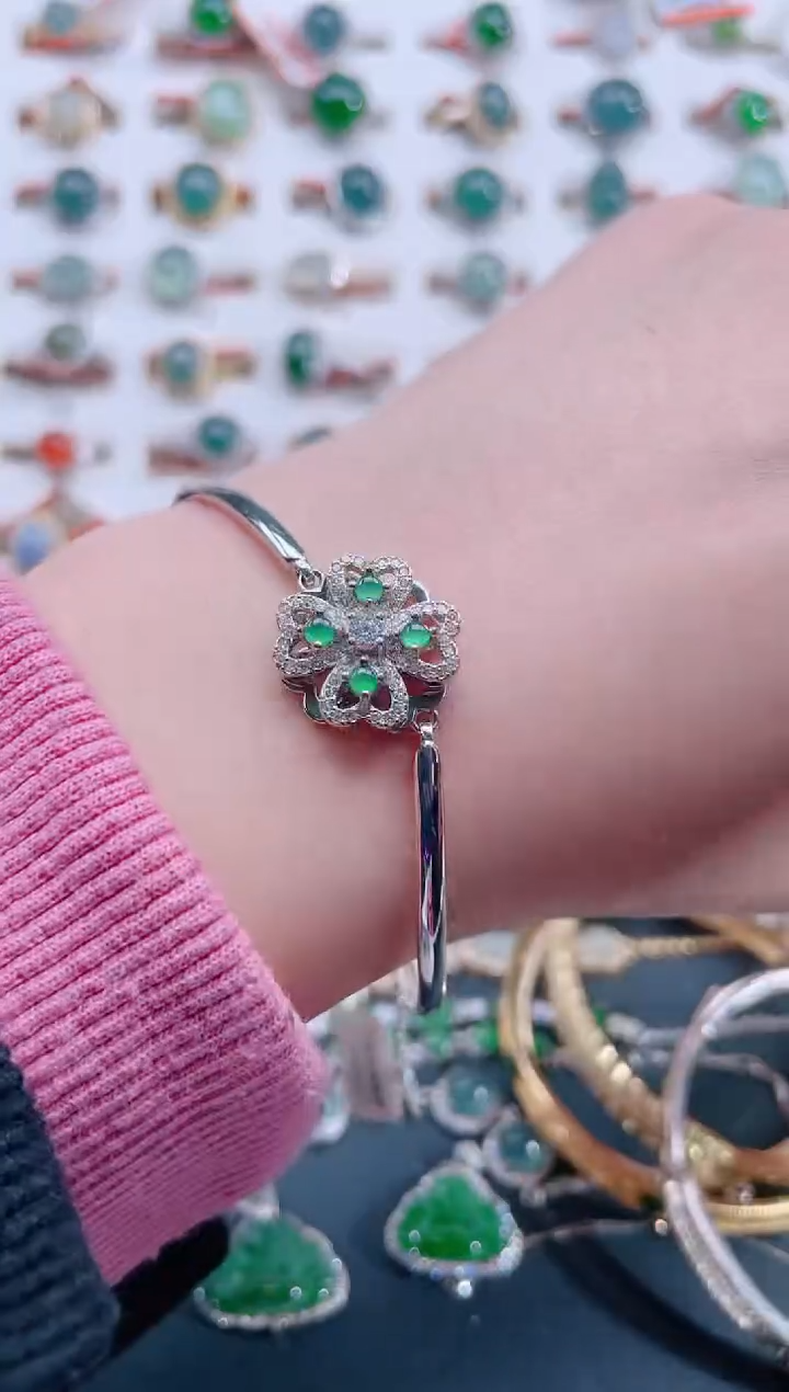 银S925镶嵌手镯翡翠天然翡翠