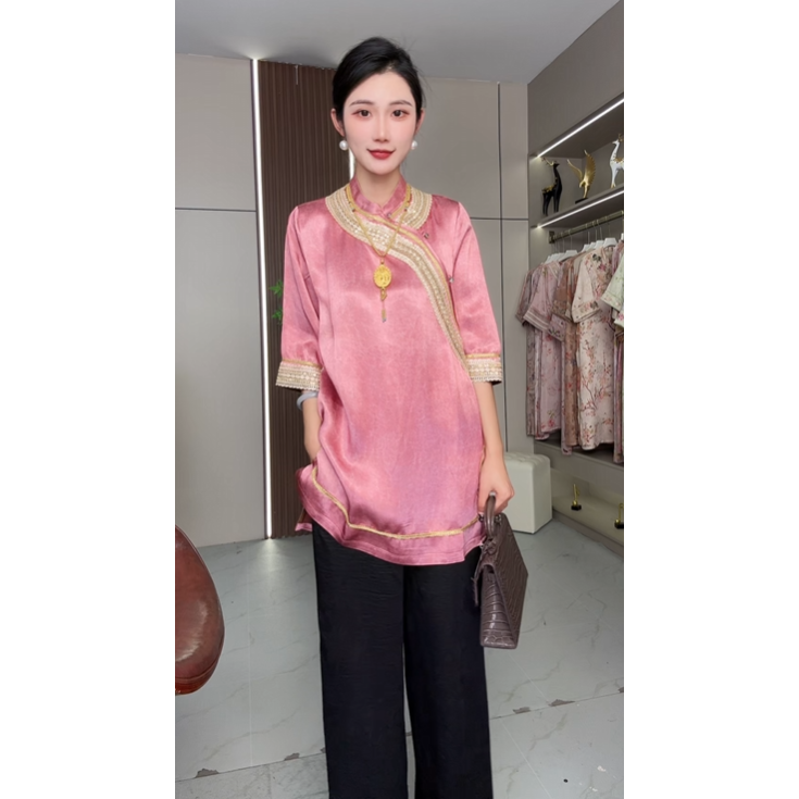 0181-常熟新中式新年战袍（樱花粉太太服）油皮老料气质百搭显瘦