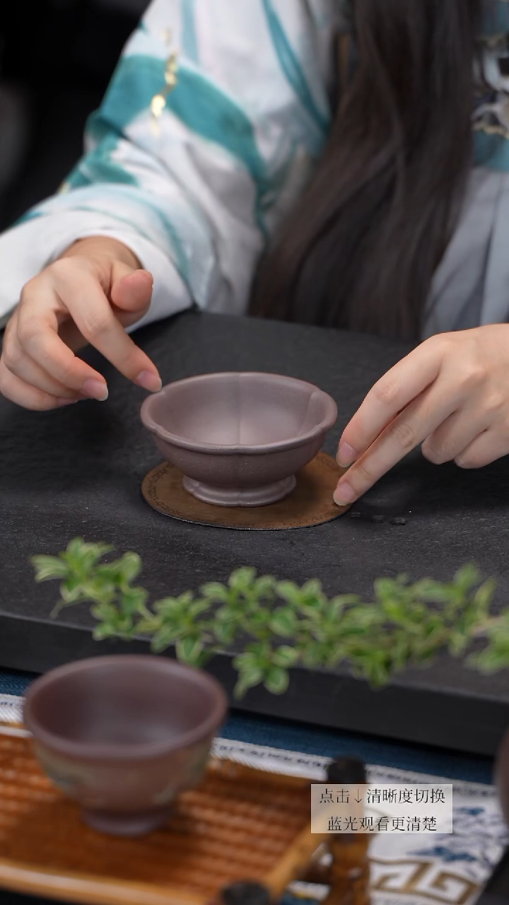 茶杯紫砂紫泥锦纹主人杯嵇芳老师手作