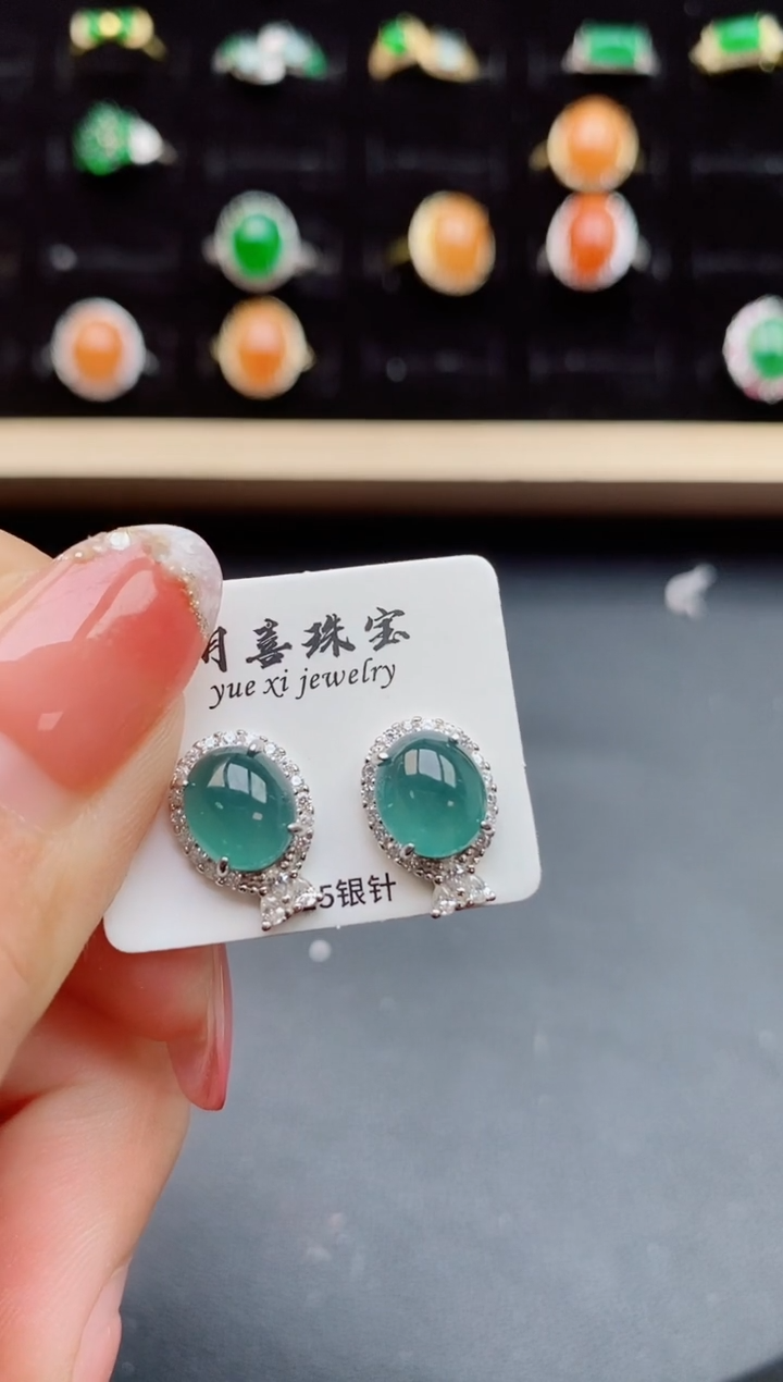 【闪购商品】翡翠耳饰银S925镶嵌12121