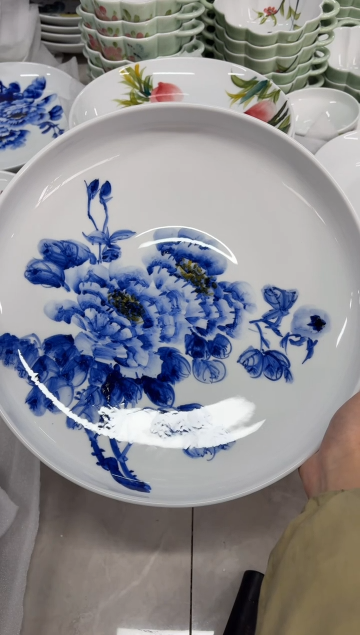 瓷片景德镇高温陶瓷食品级手绘釉中彩-超大圆盘