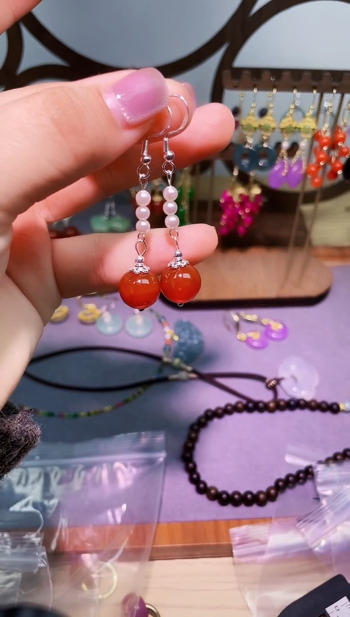 银S925镶嵌南红玛瑙耳饰662000