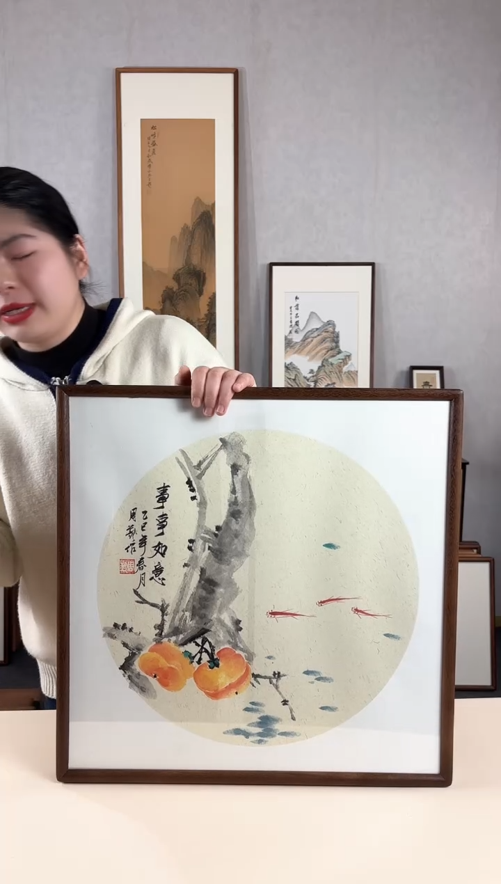 【闪购商品】国画手绘*事事如意*52*52cm实木框