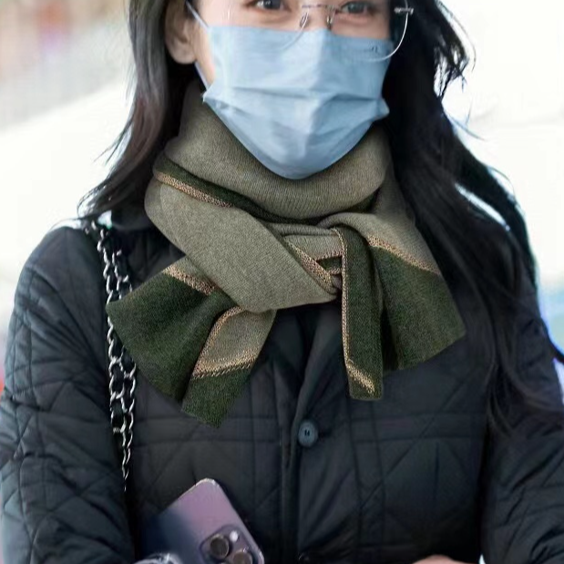 山羊绒金丝线拼色榉木绿140*25长巾围巾搭配披肩外搭秋冬保暖I111