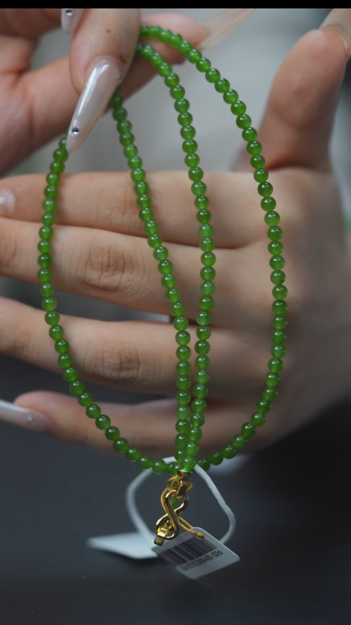 项链未镶嵌和田玉苹果绿108颗 