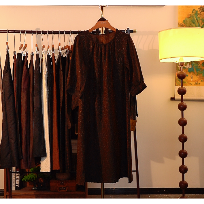 【云想陈先生-磐落天馨】中式重工香云纱连衣裙4336