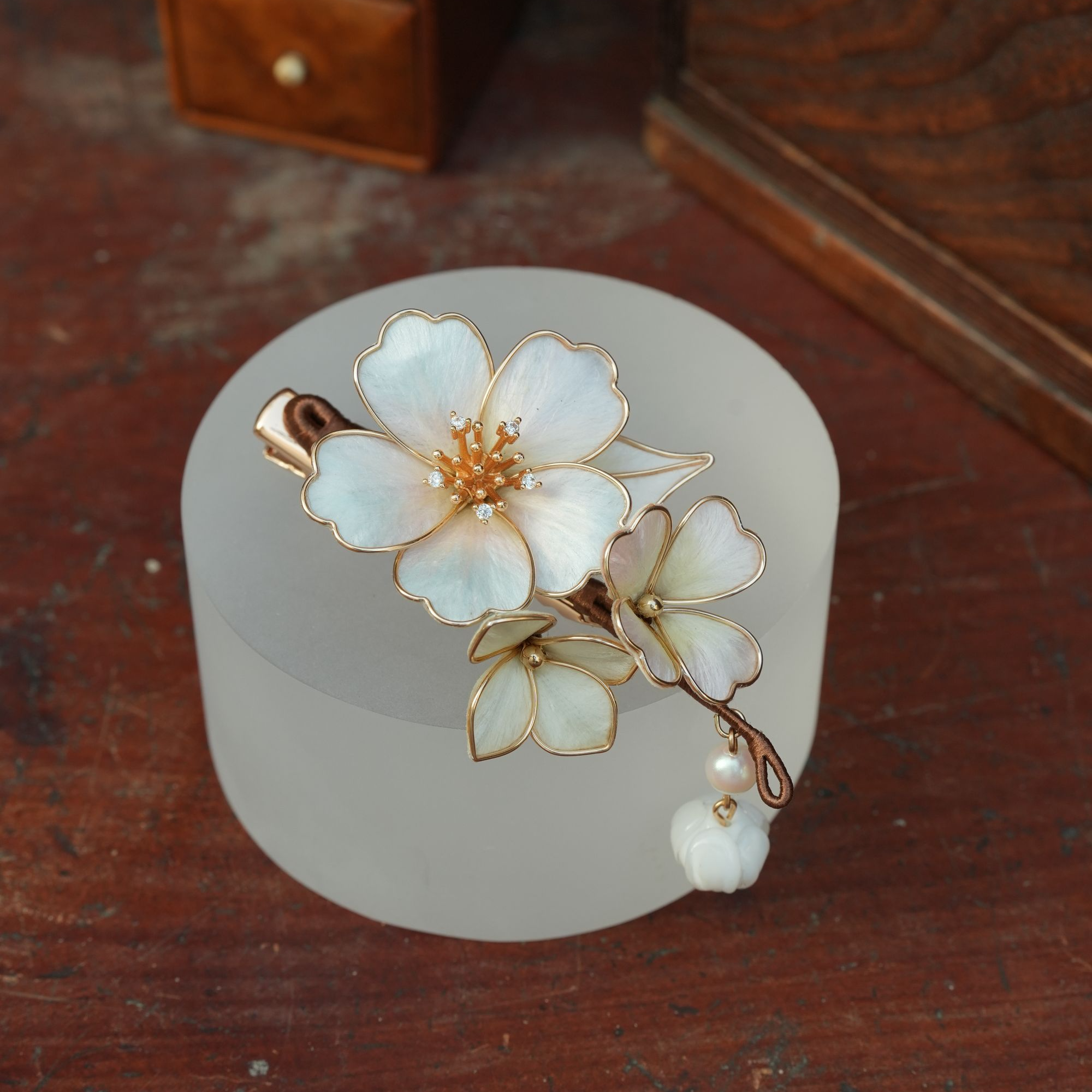 【白铃玉蔓】绒花发夹