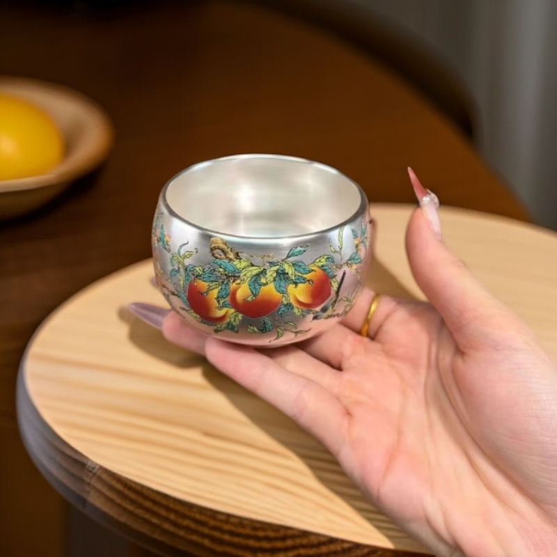 周鸿杰-桃子吉祥如意杯2526包银罗汉杯禅定杯手工家用