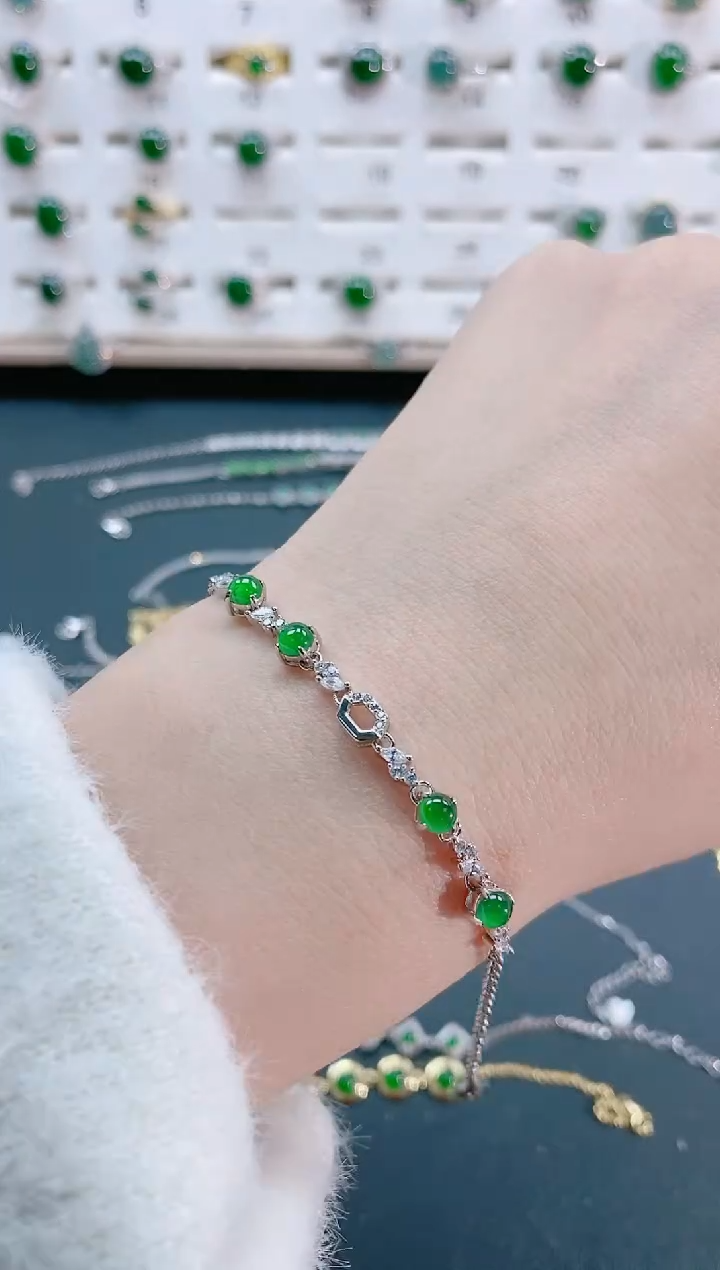 【闪购商品】翡翠手链银S925镶嵌天然翡翠