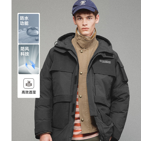 TeenieWeenie小熊户外工装鹅绒中长款厚款羽绒服TNJD258C19N