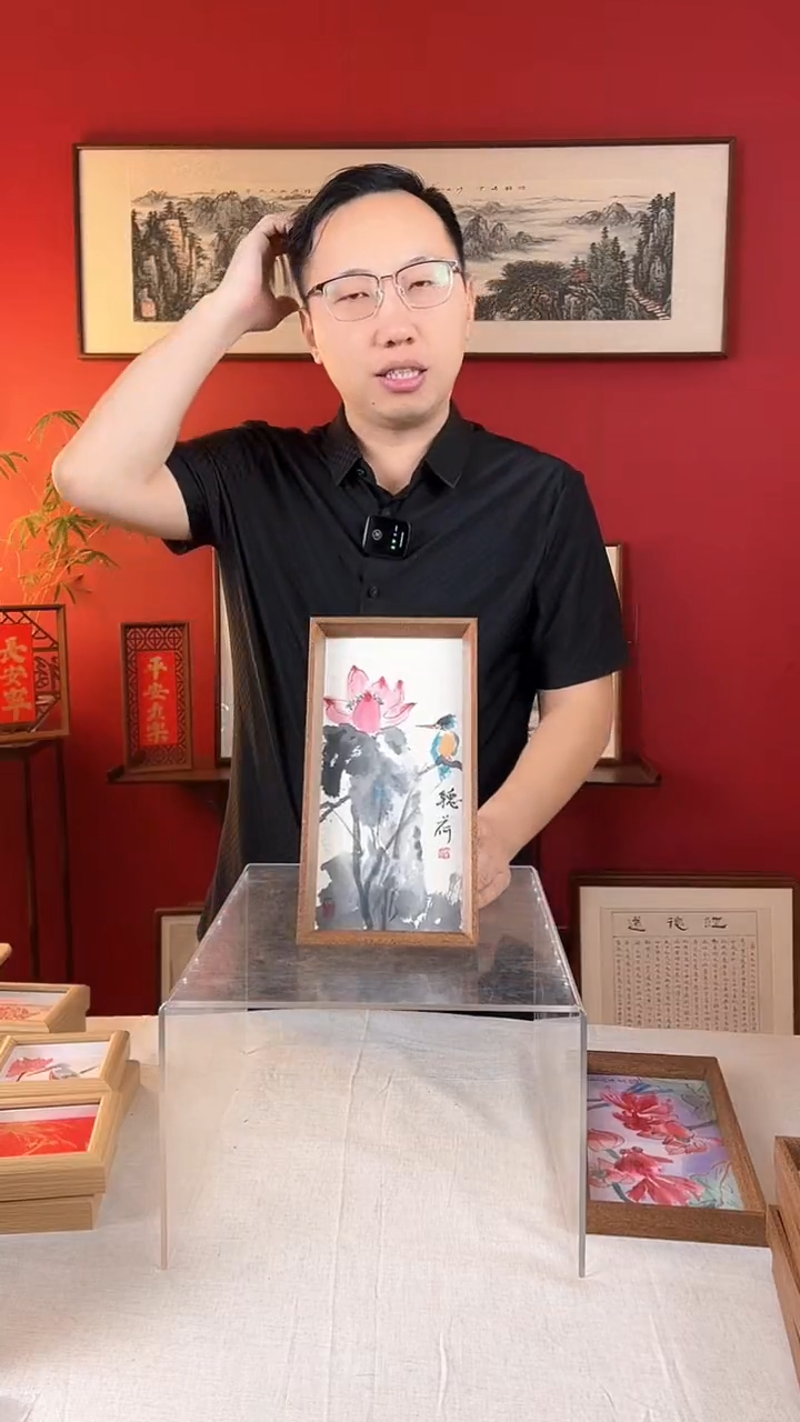 【闪购商品】国画听荷手绘国画14*27摆台