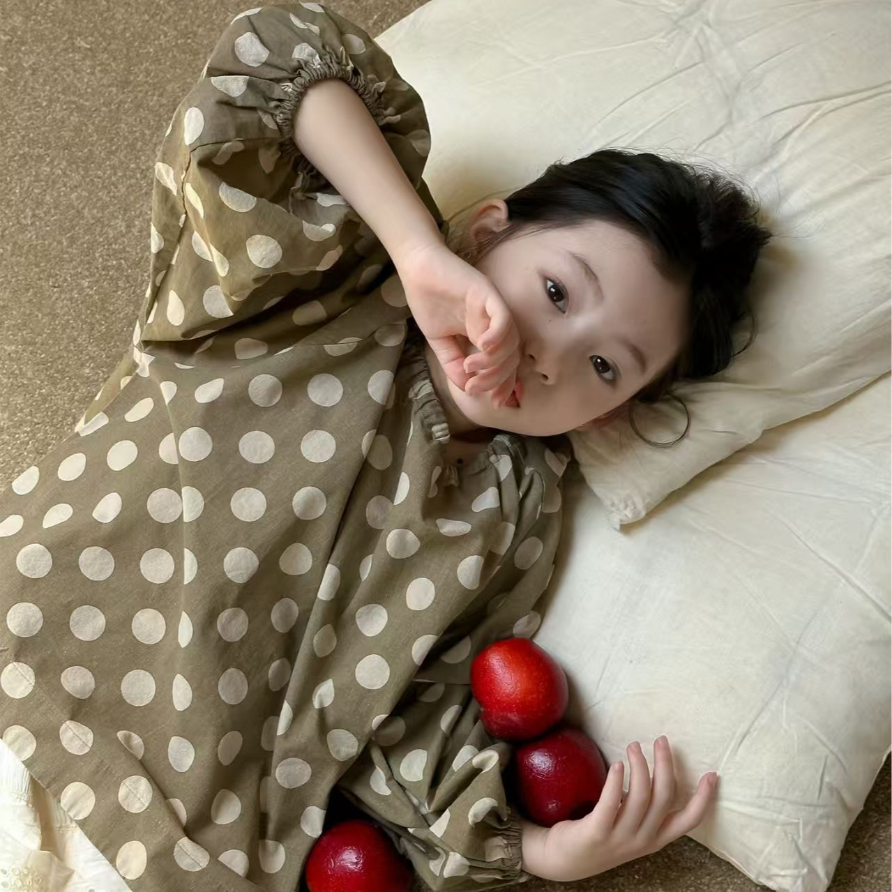 女童秋季洋气圆领满印波点百搭休闲娃娃衫71018