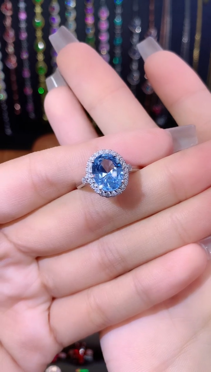 海蓝宝石戒圈银S925镶嵌810