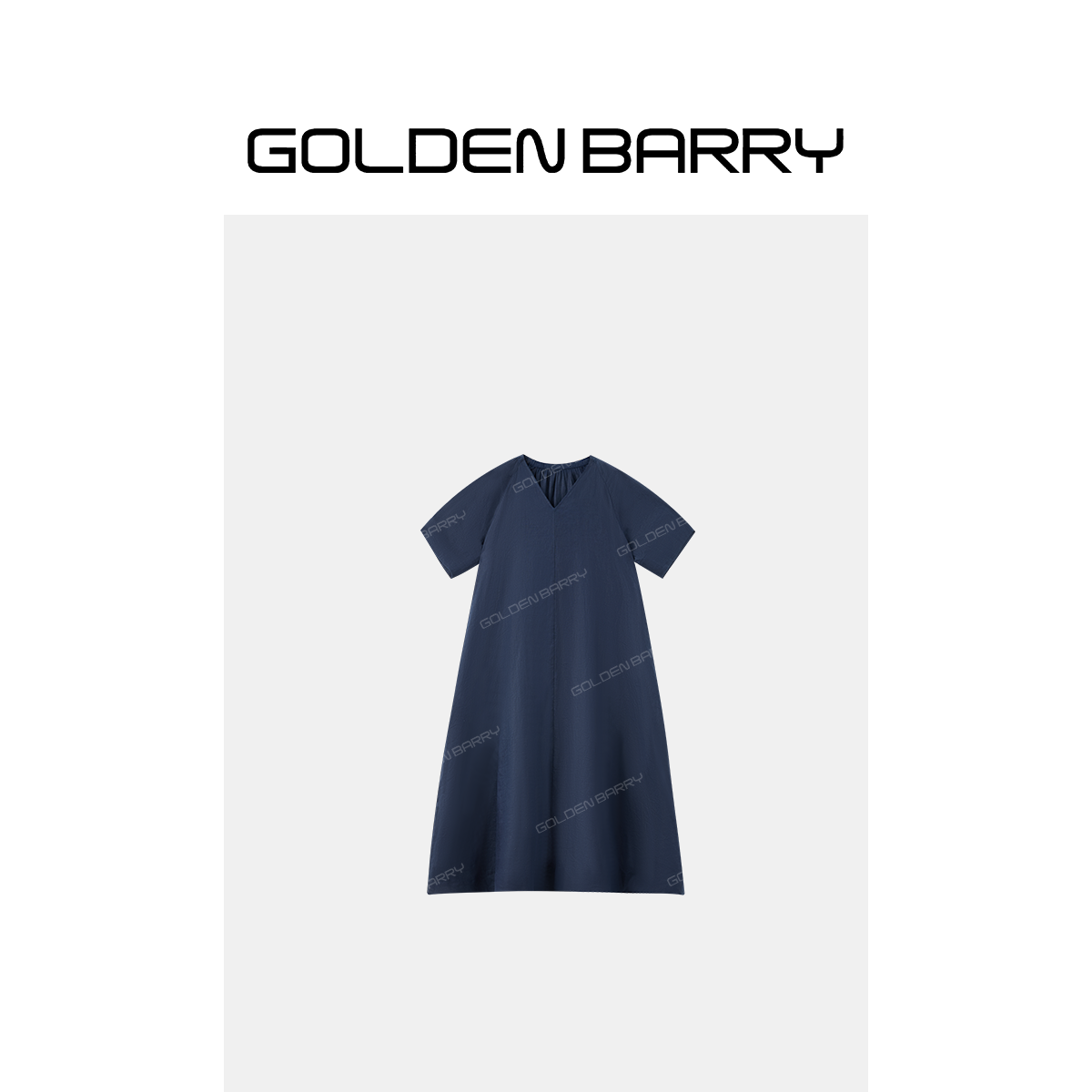 GOLDENBARRY｢墨海静浪｣轻简V领亚麻连衣裙GB060713006