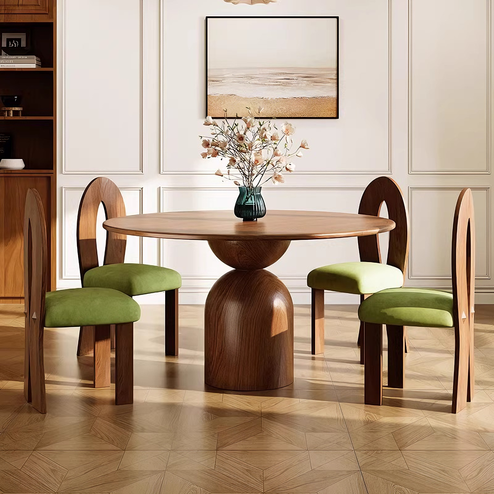 【酒杯餐桌】中古风全实木圆桌家用北欧餐桌复古风3A级圆形餐桌