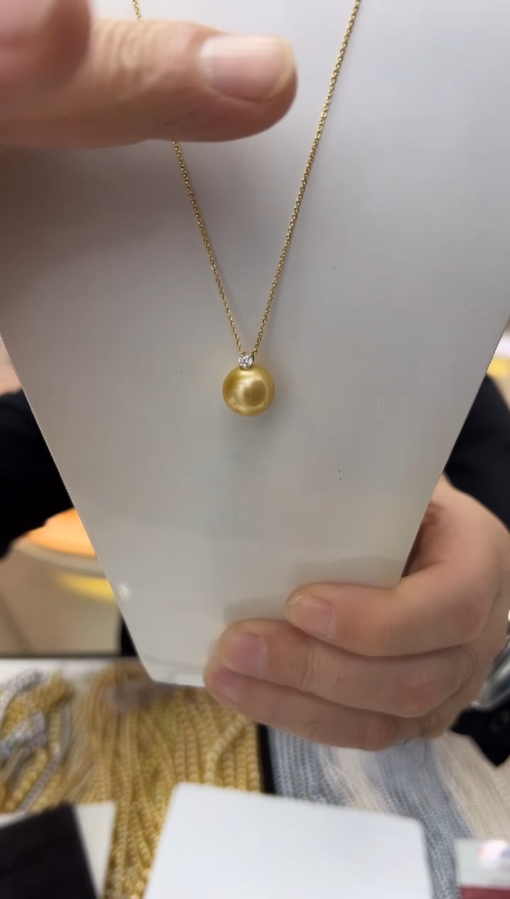 无吊坠925银【飛梵18】11-12mm正圆极光几乎无暇浓金戴妃款吊坠