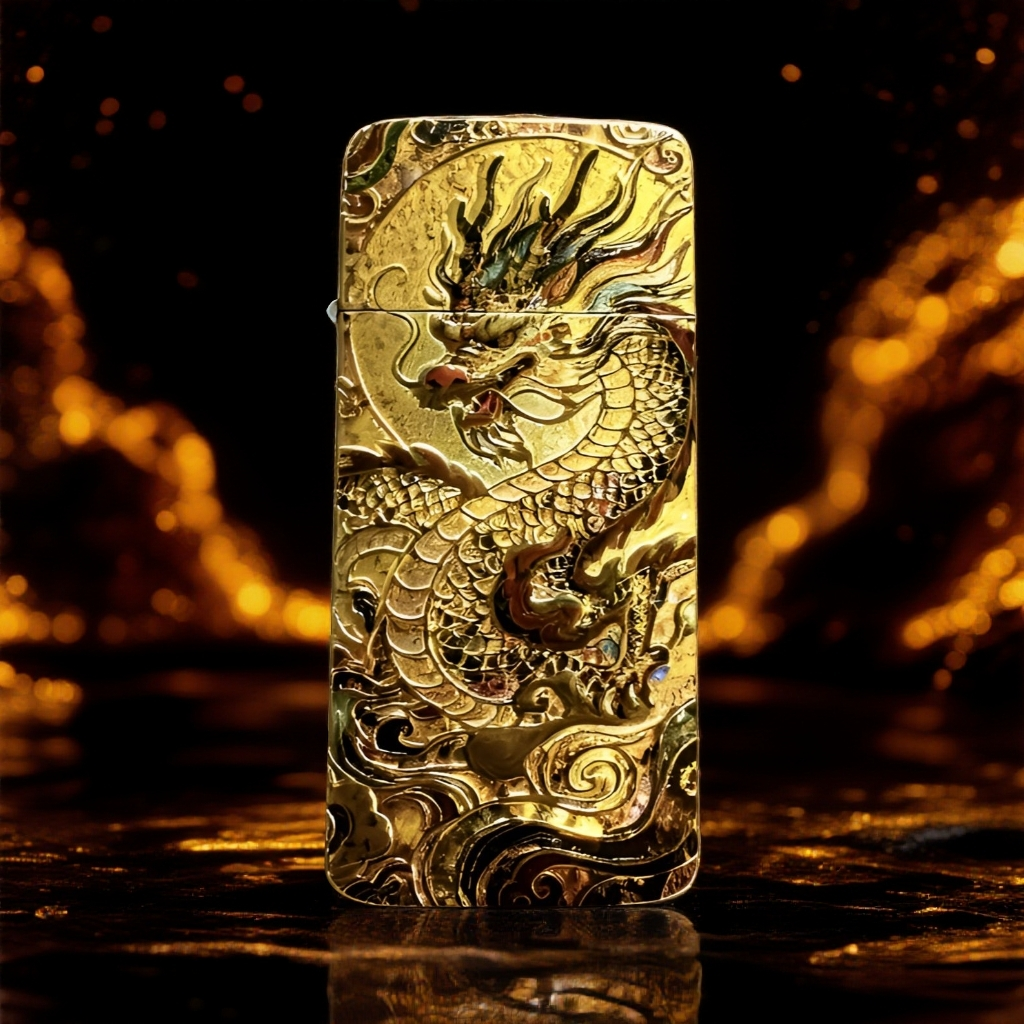 超薄鎏金龙凤呈祥窄机 煤油机Y（配官方礼盒保卡）