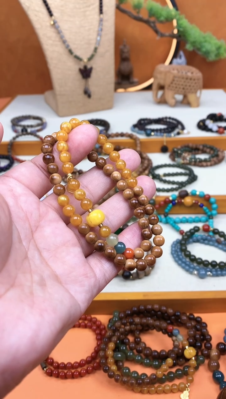 未镶嵌库克手串双圈库克菩提老蜡彩虹糖手串