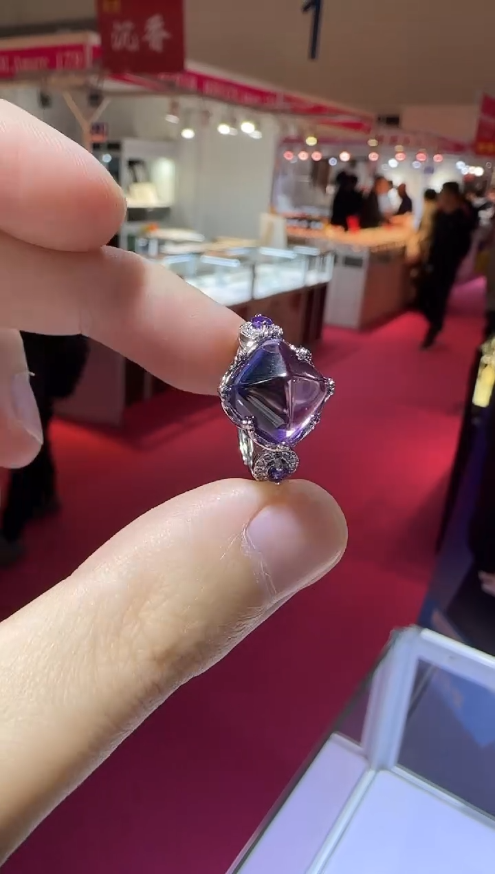 银S925镶嵌戒指紫晶糖塔11mm
