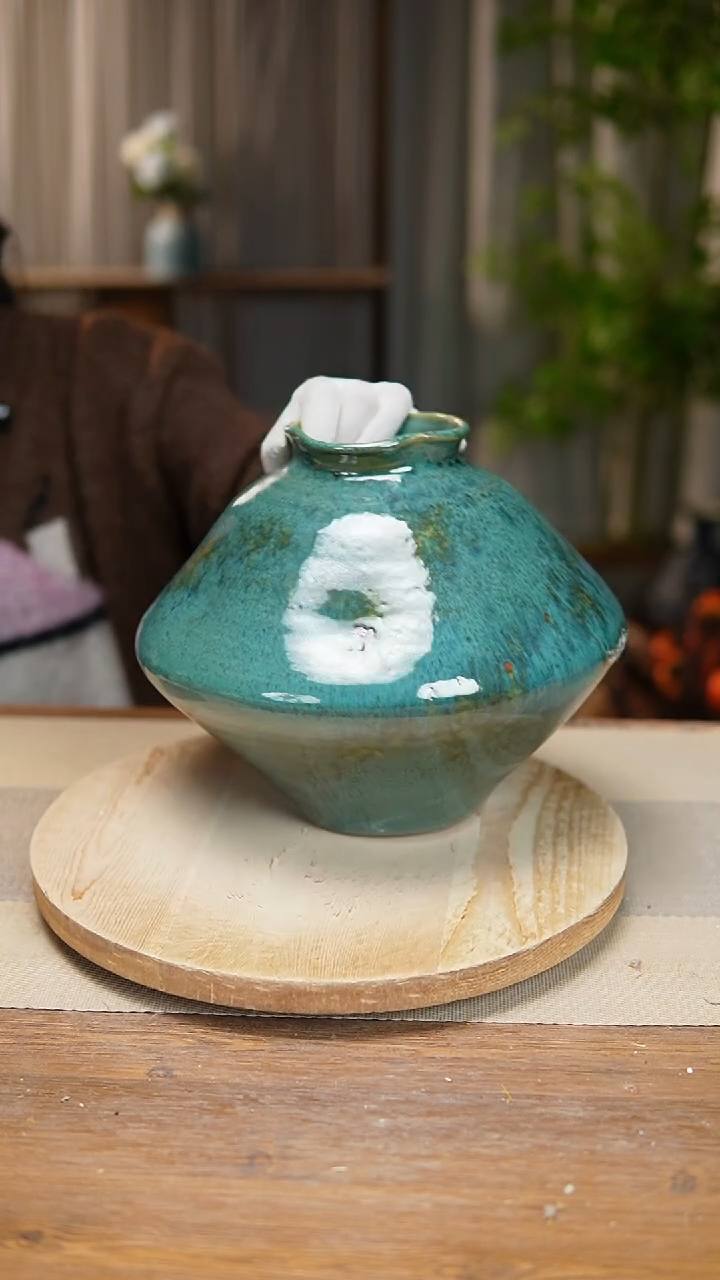 【闪购商品】陶瓷  花器光面蓝绿飞碟