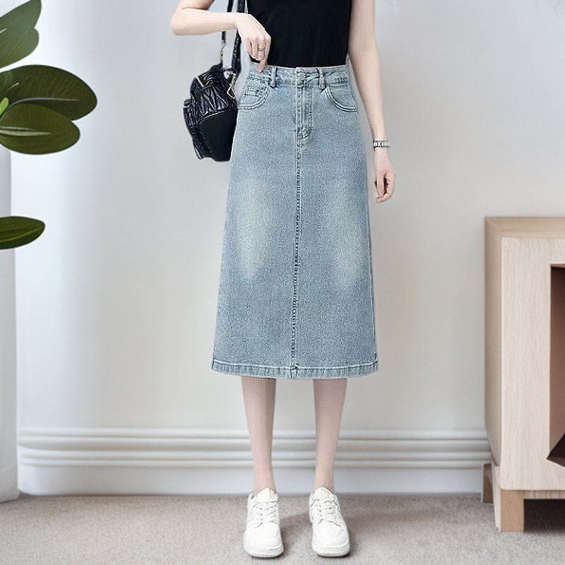 7539/9162【裙长80】春夏中长款高腰显瘦后开叉国风刺绣百搭半身裙