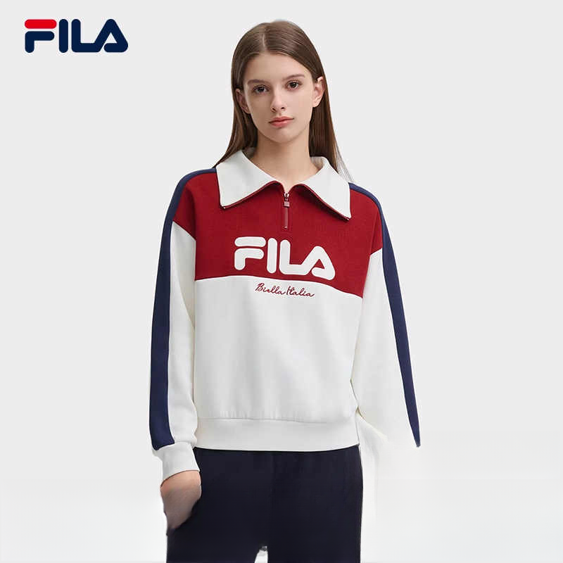 斐乐官方女套头卫衣2024冬新款休闲宽松拼色翻领-F11W449206F