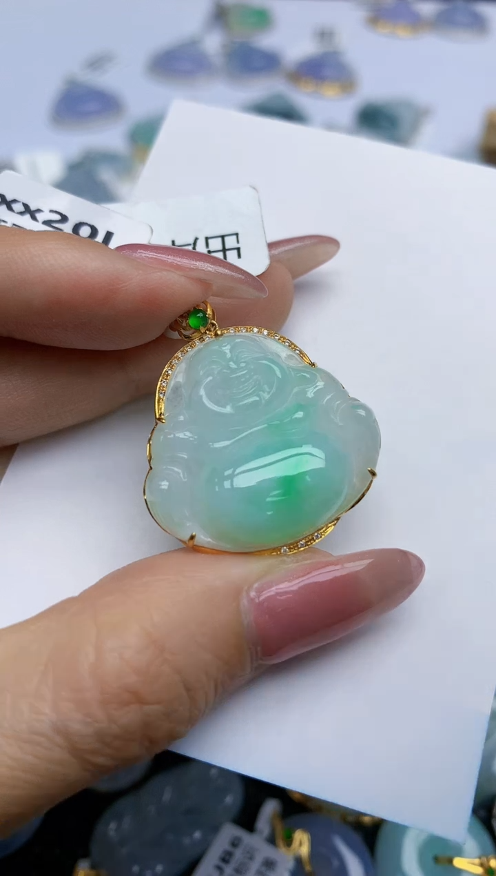 【闪购商品】翡翠挂件18K金镶嵌天然翡翠A货