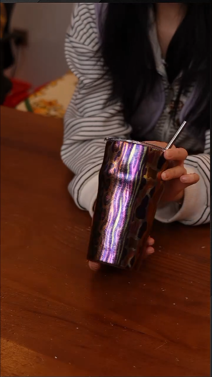 陶73-执彩彩钛纯钛广口杯啤酒杯500ML条纹-CF5530