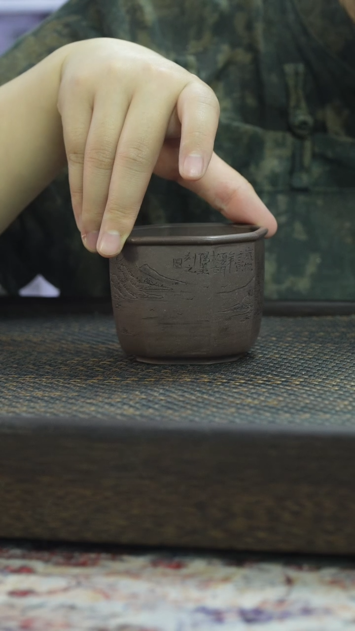 茶杯紫砂非遗茶器-抽角山水