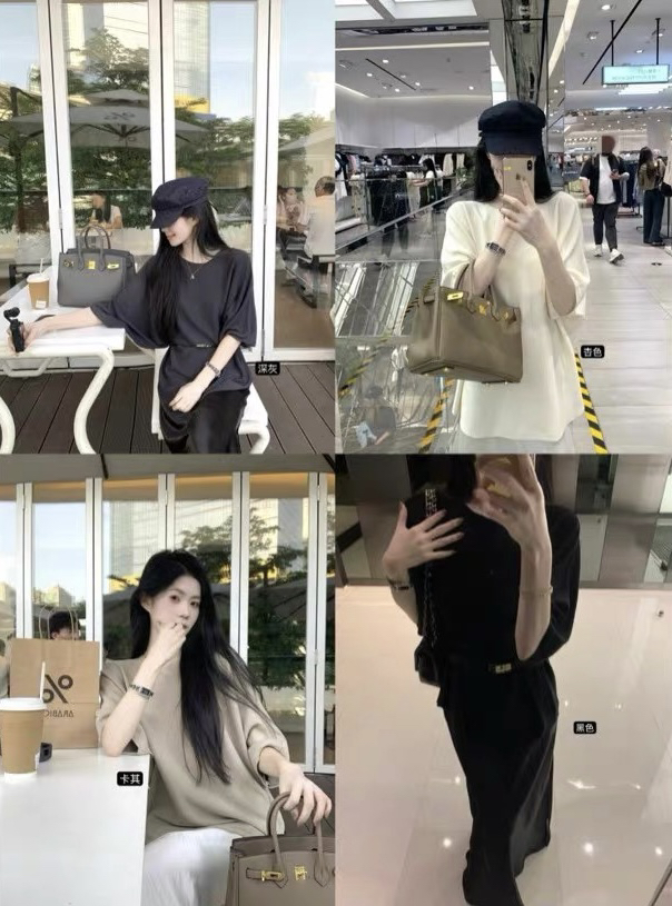 十六针新品高品质冰丝针织老钱风宽松显瘦休闲气质上衣（配腰带）