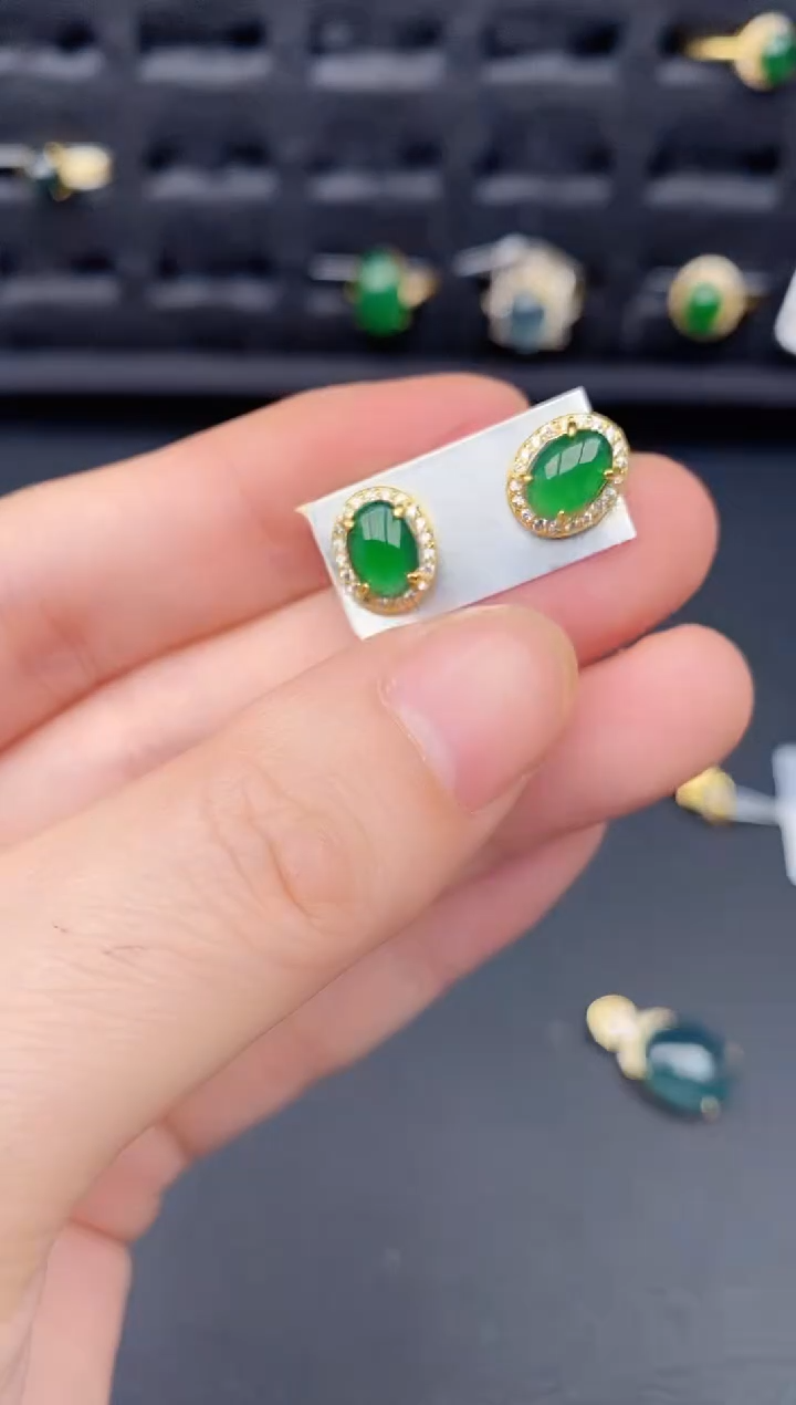 银S925镶嵌翡翠耳饰天然a货翡翠231