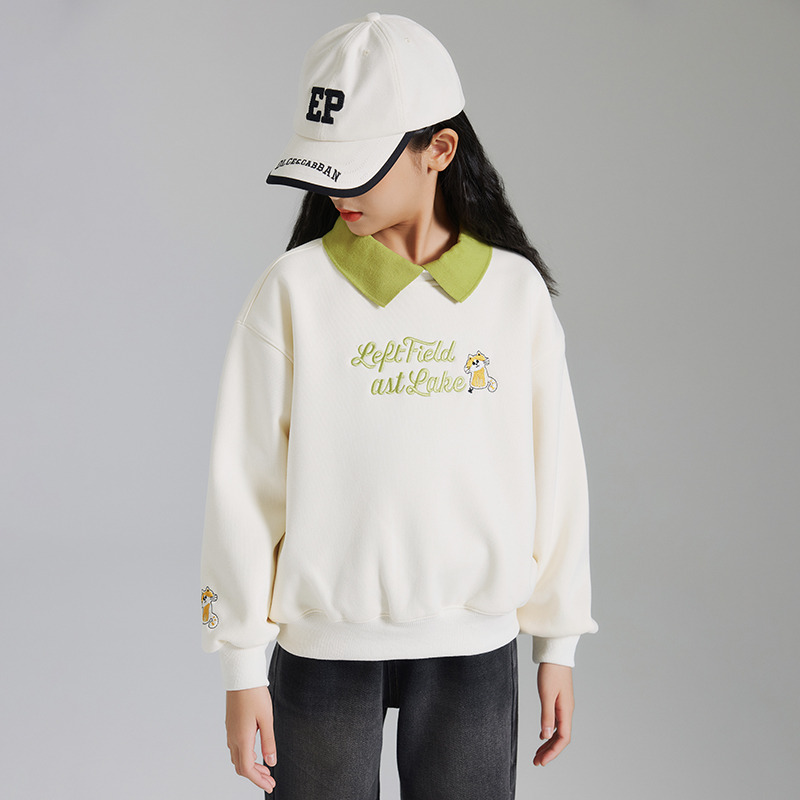 童装厚款女秋冬圆领卫衣宽松女童春秋刺绣卡通动漫加绒加厚卫衣