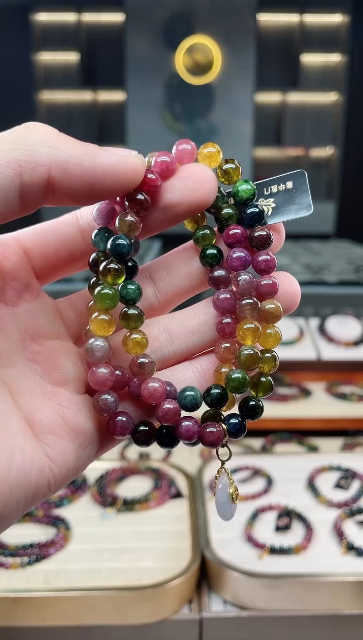 未镶嵌老矿碧玺三圈手串7mm+碧玺多样性发一条xion