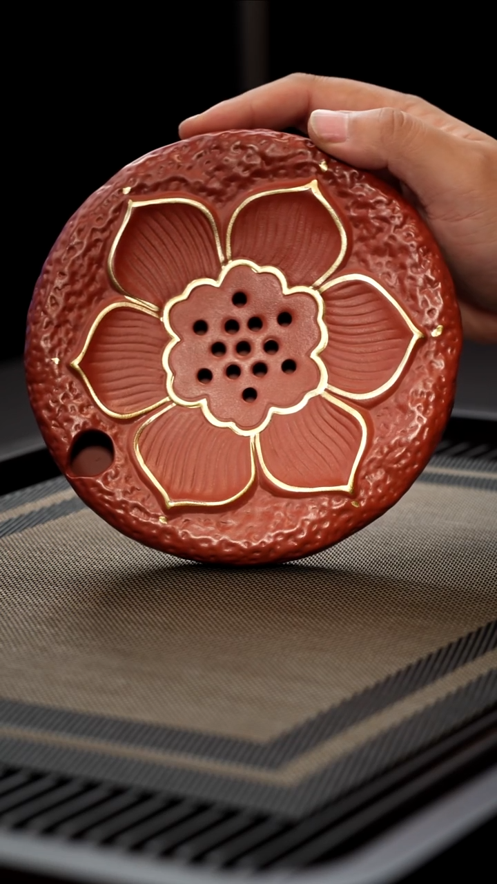 茶壶紫砂宜兴原矿红泥莲花壶承