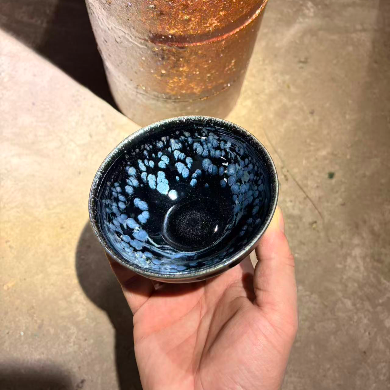 建窑建盏 蓝油滴 高端茶器主人杯 电烧