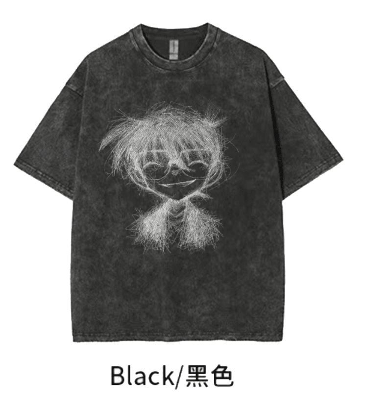 【素描柯南】oversize洗水做旧风宽松300g纯棉手绘T恤