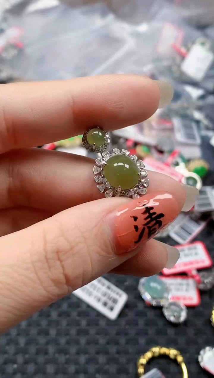 银S925镶嵌戒指翡翠天然A货缅甸翡翠