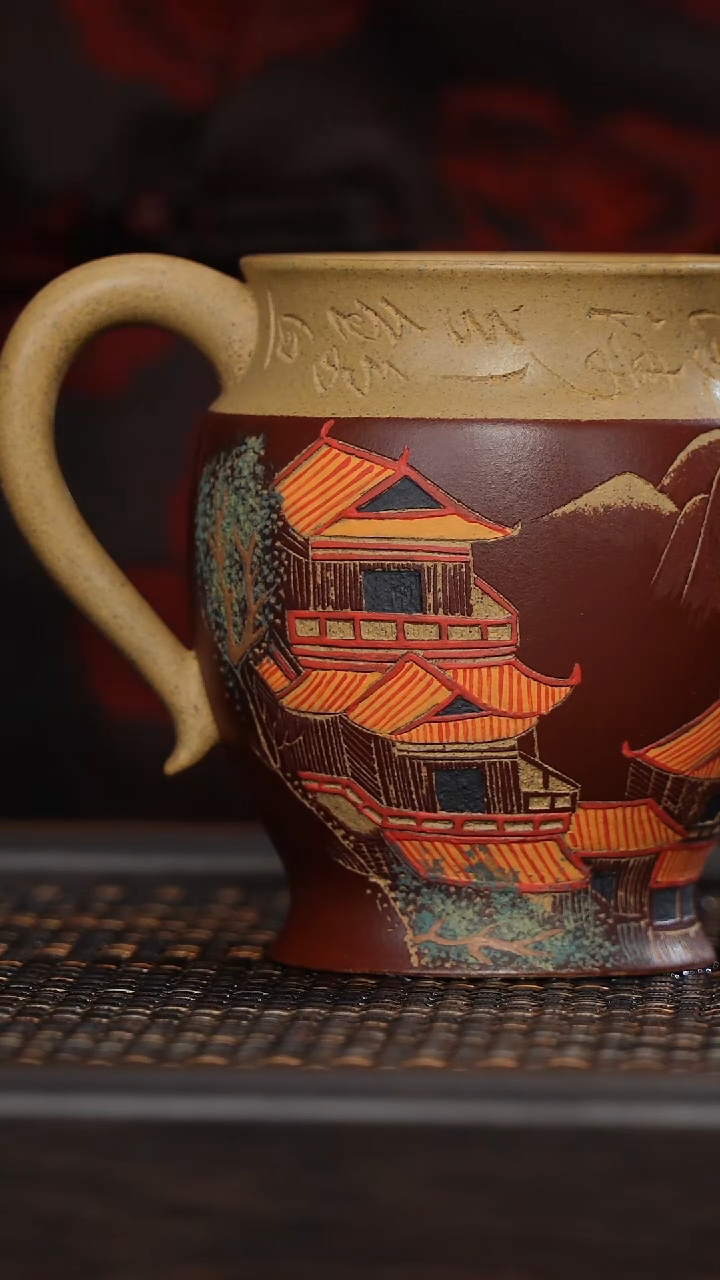 【闪购商品】紫砂茶杯非遗茶器-建筑彩绘公道