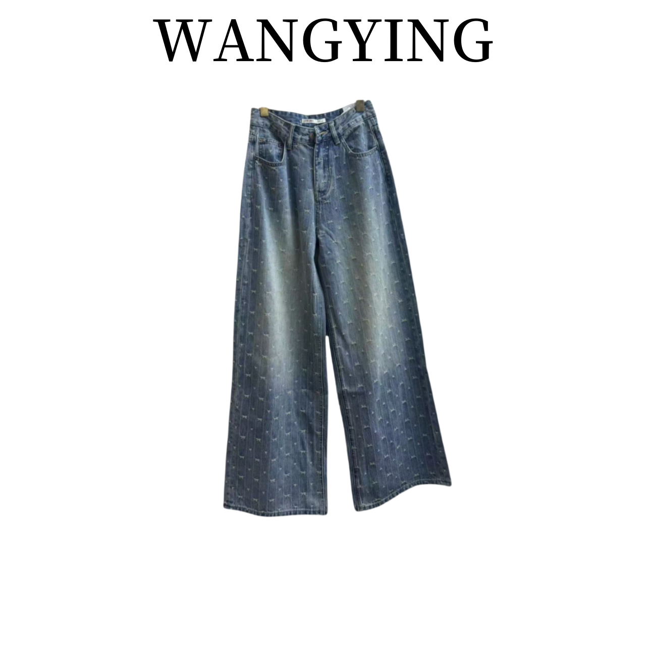 莹莹红人馆【NANA】时尚蝴蝶结提花阔腿牛仔裤 50270066 686