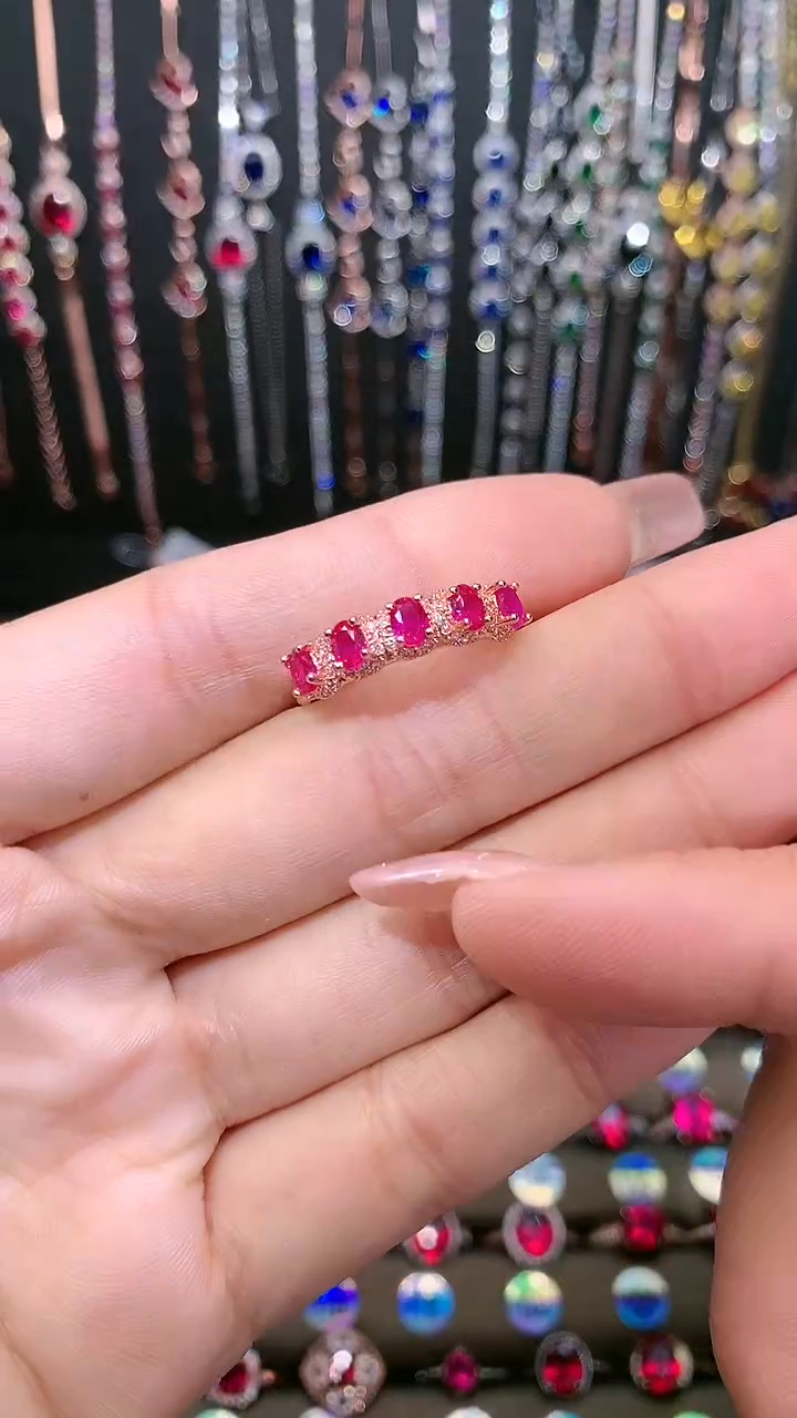 【闪购商品】红宝石戒指银S925镶嵌玫瑰金