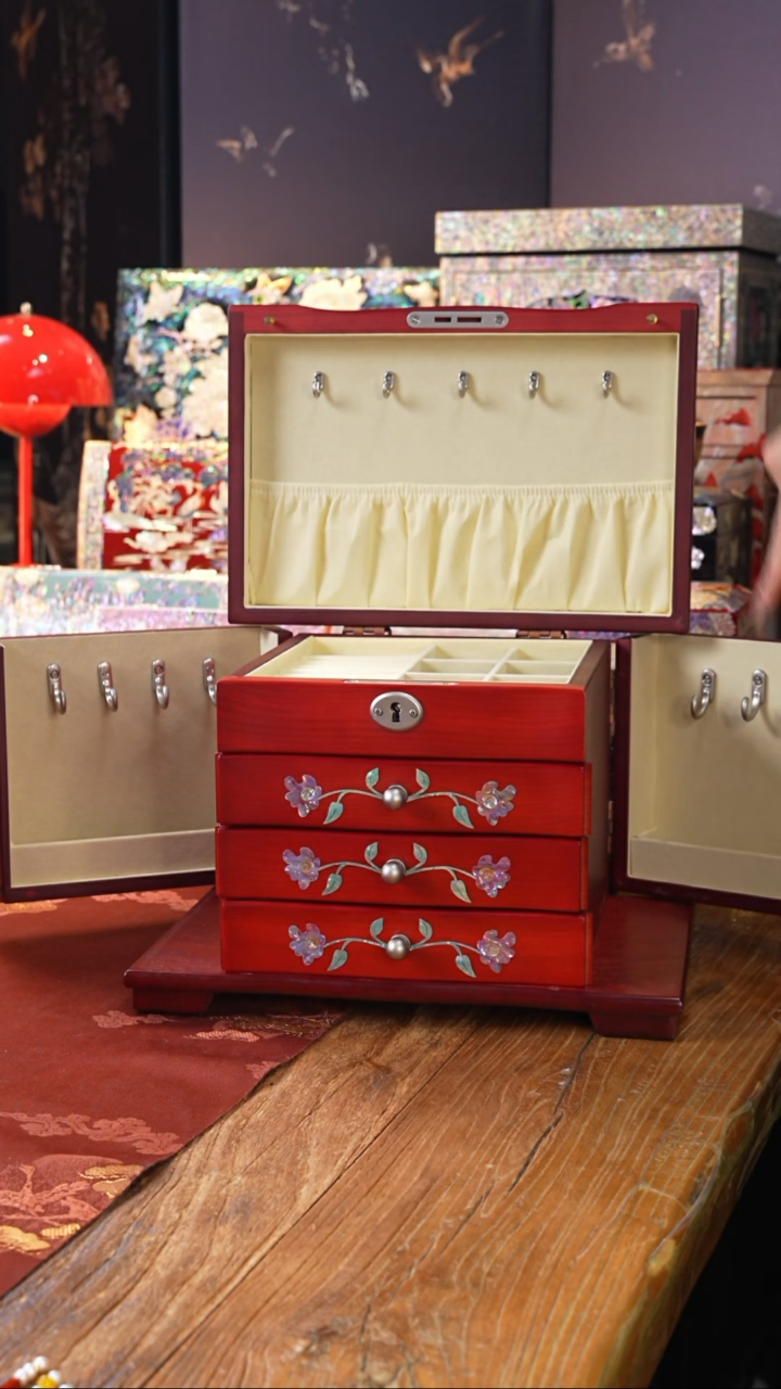 【闪购商品】瓷片螺钿工艺香椿木首饰盒