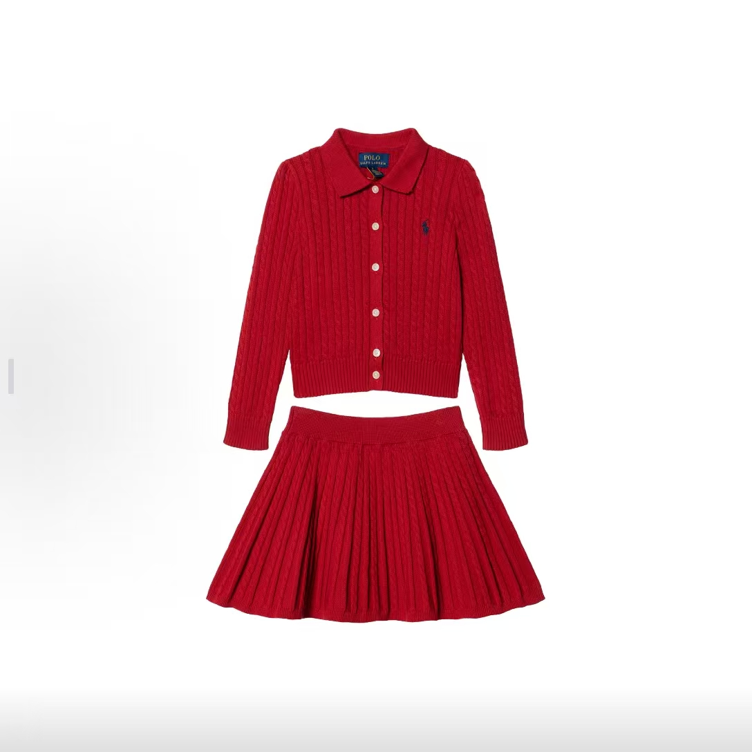 Ralph Lauren拉夫劳伦 女大童【青少年】 Polo针织开襟衫与半裙套装