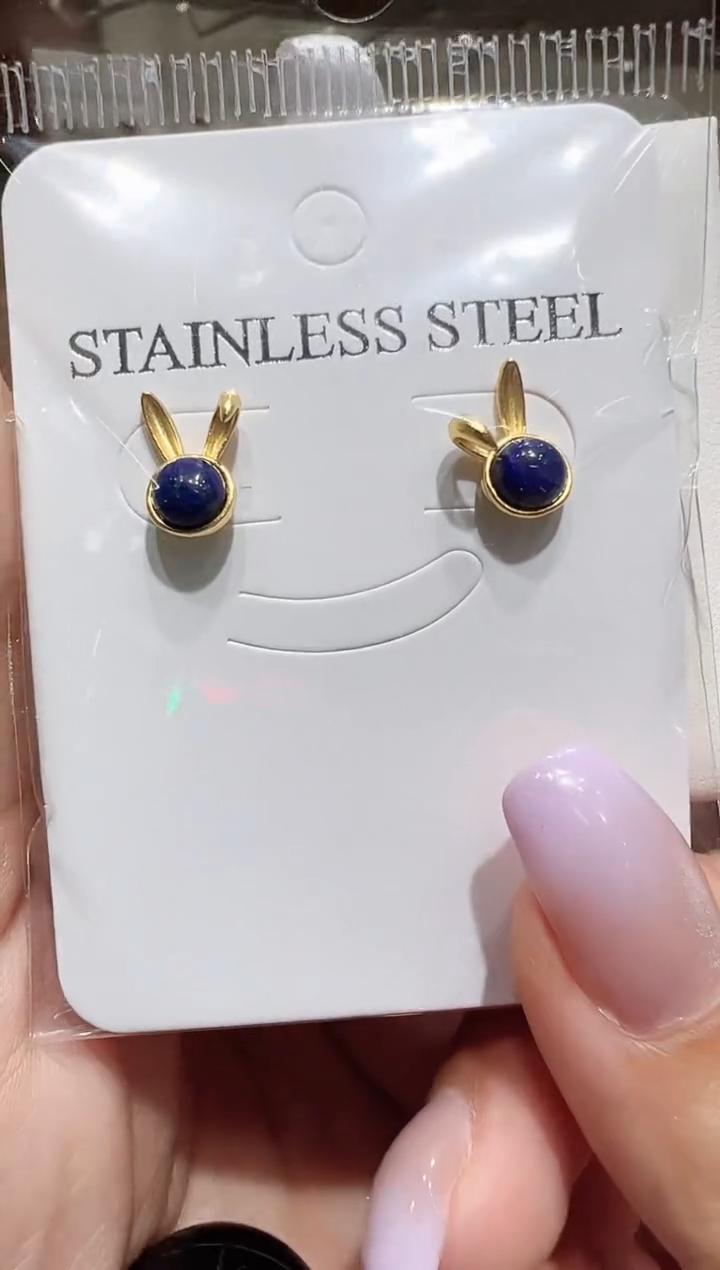 银S925镀金镶嵌青金石耳饰@@1