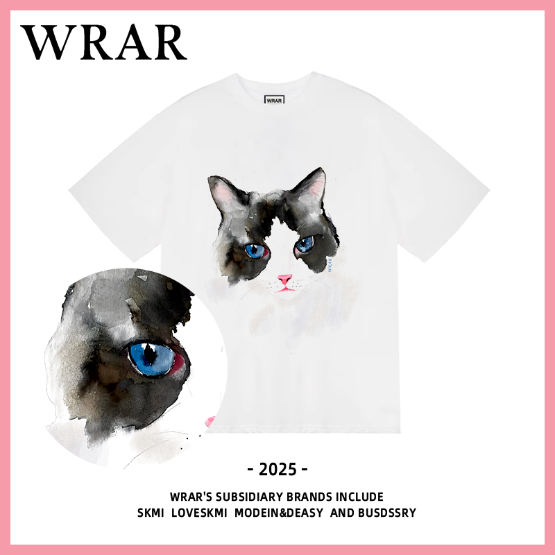 【手绘布偶】新品潮流夏季透气宽松T恤白色休闲情侣春夏个性印花