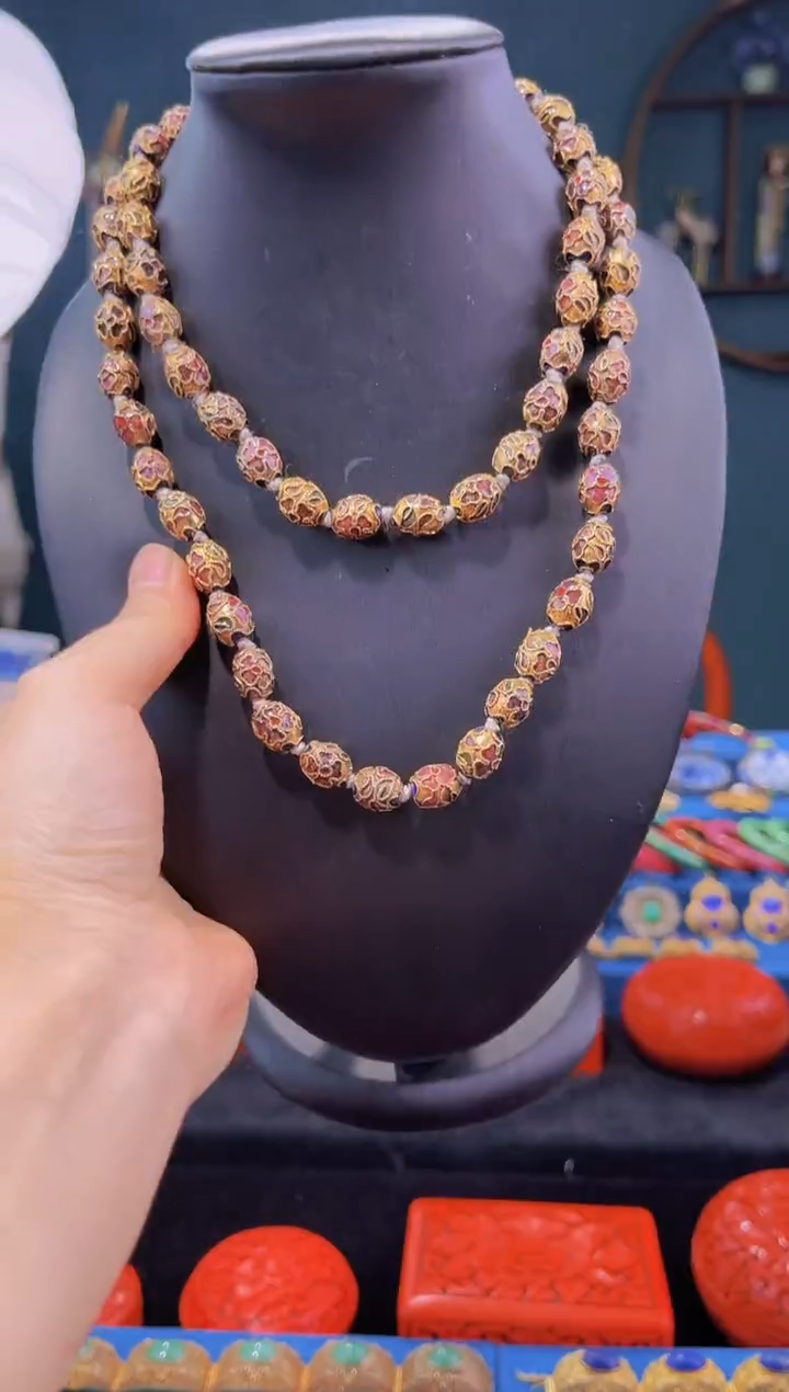 【闪购商品】非遗绝技 景泰蓝花丝金地枣珠项链