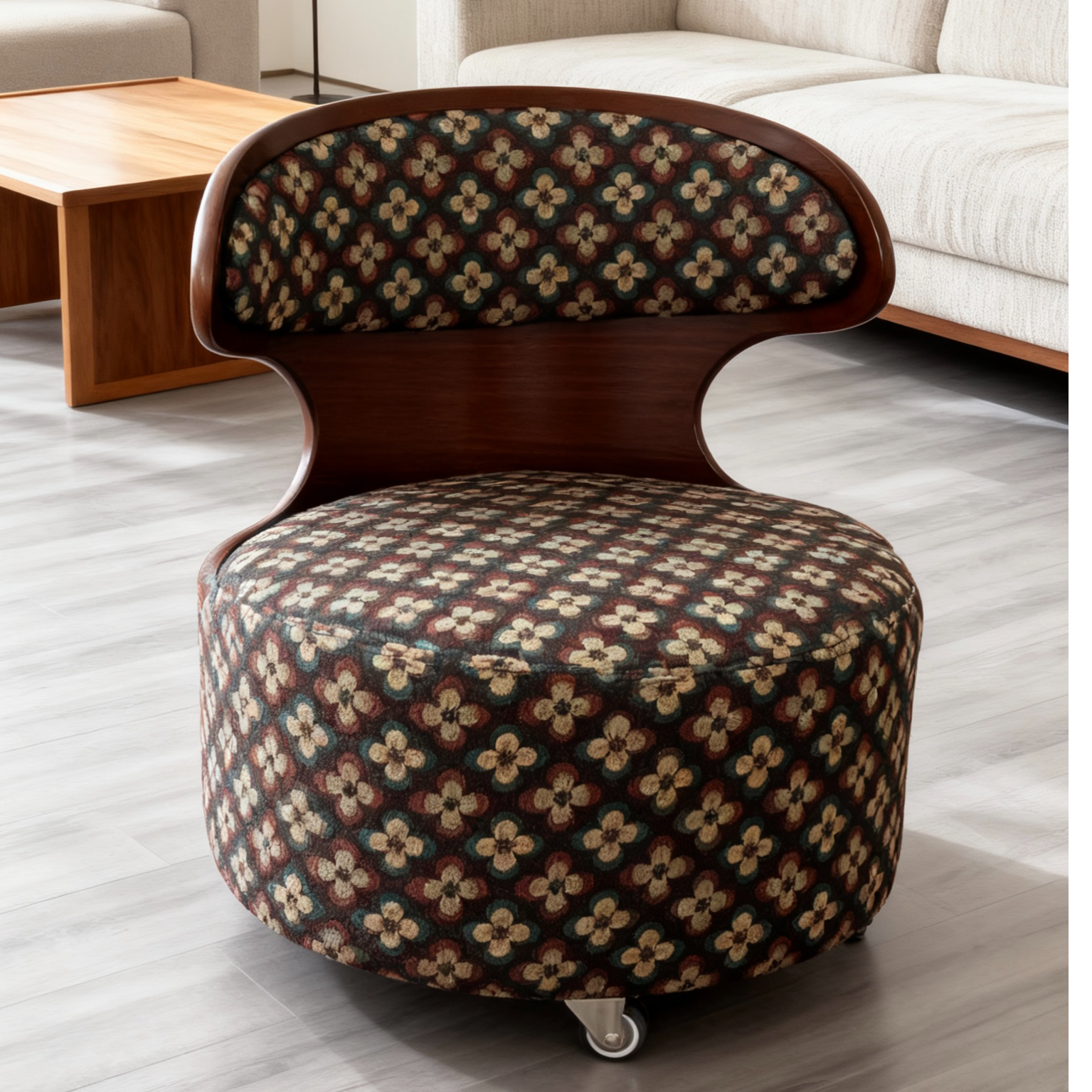 H中古实木风轻单人休闲溜溜凳小户型客厅家用异形靠背溜溜凳