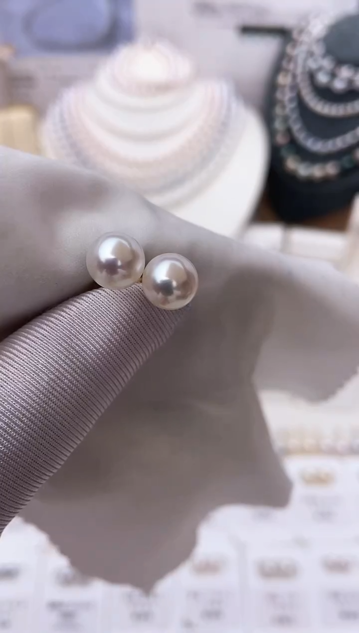 【闪购商品】海水珍珠耳饰18K金镶嵌特选福利7.5-8mm不退不换