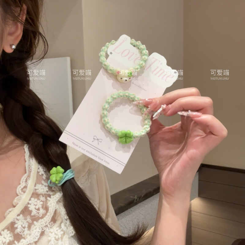 轻松熊四叶草发饰6件套少女心发绳大肠圈刘海夹头饰发绳